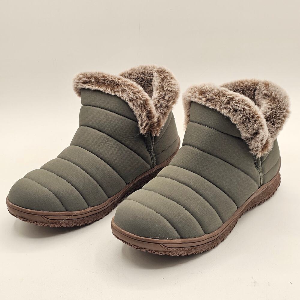 Minnetonka Womens Timpson Twin Gore Fur Lined Slip On Ankle Bootie Green 7